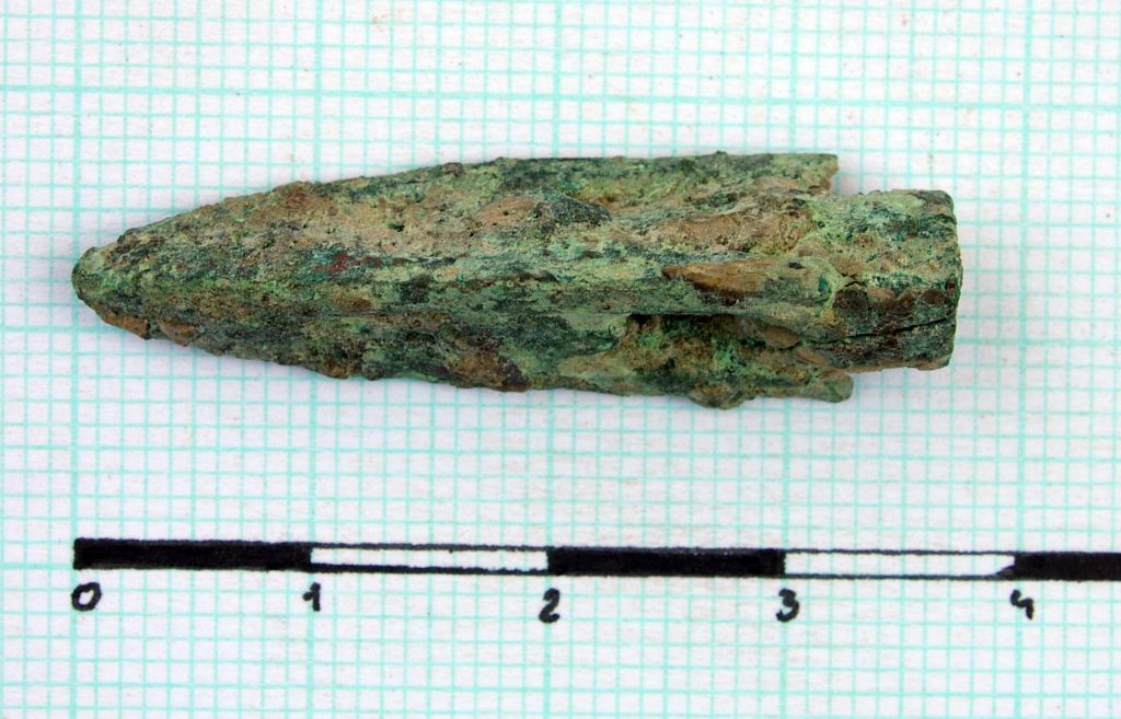 A three winged bronze arrowhead with an ogival outline