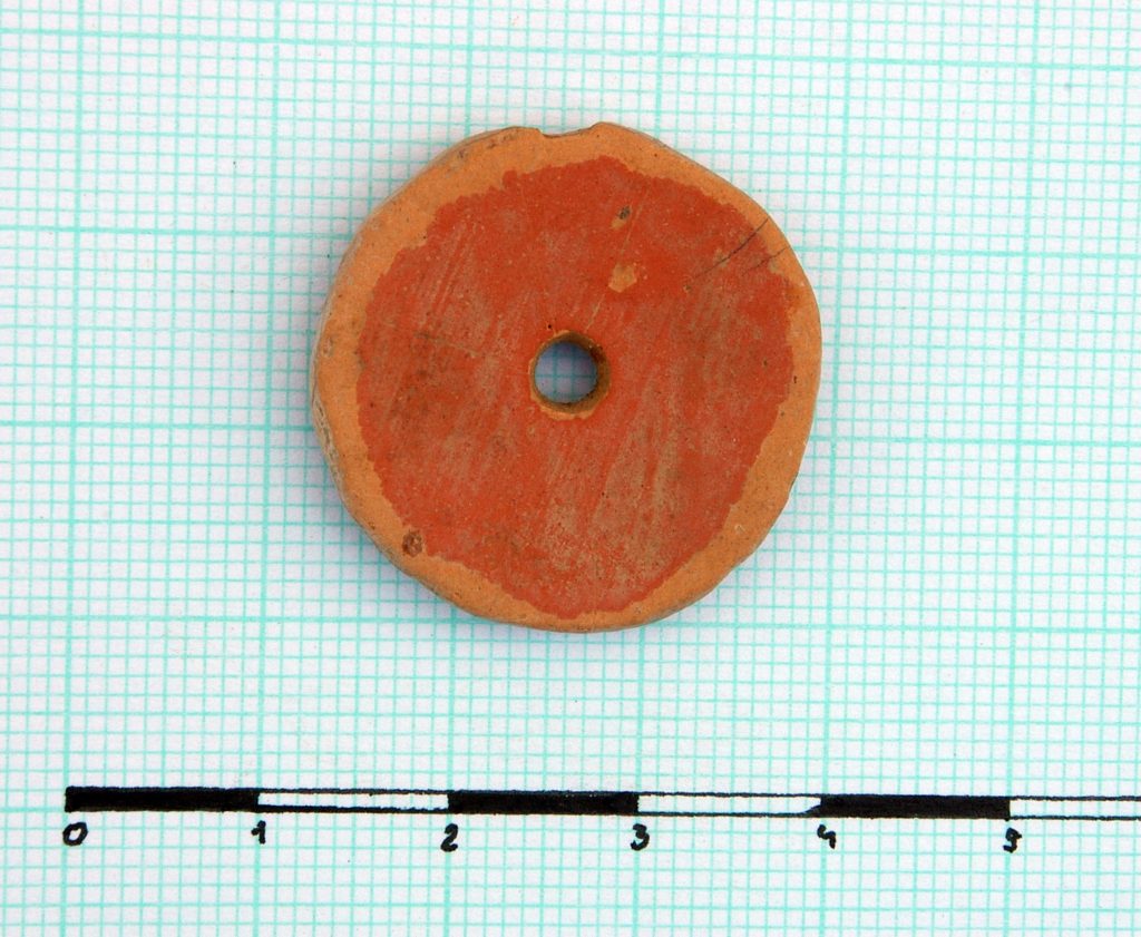 Perforated pottery disc made of fragment of FW/RSW vessel