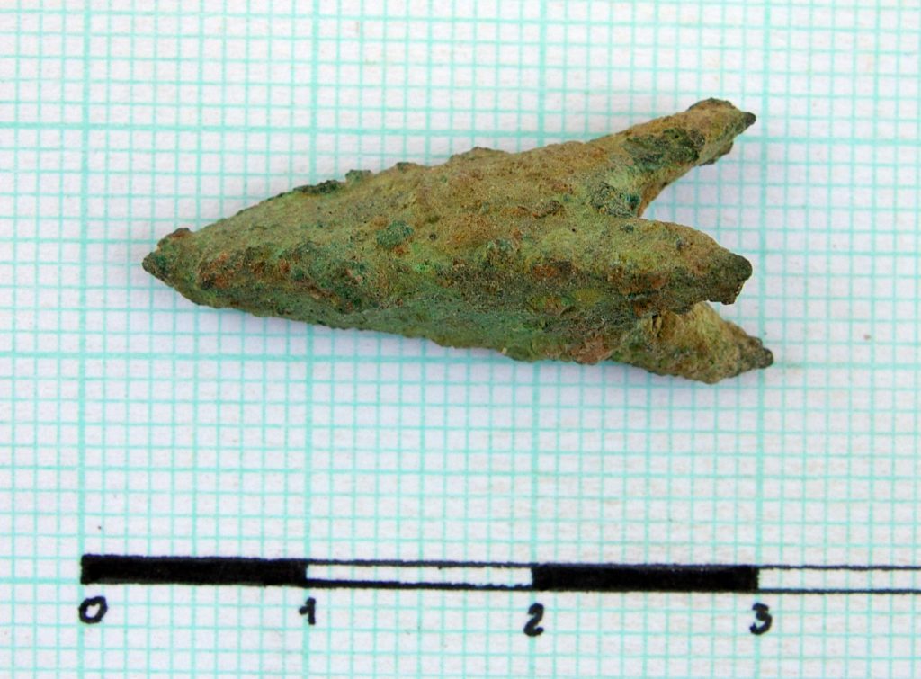 Bronze socketed arrowhead three-sided in section, with a triangular outline