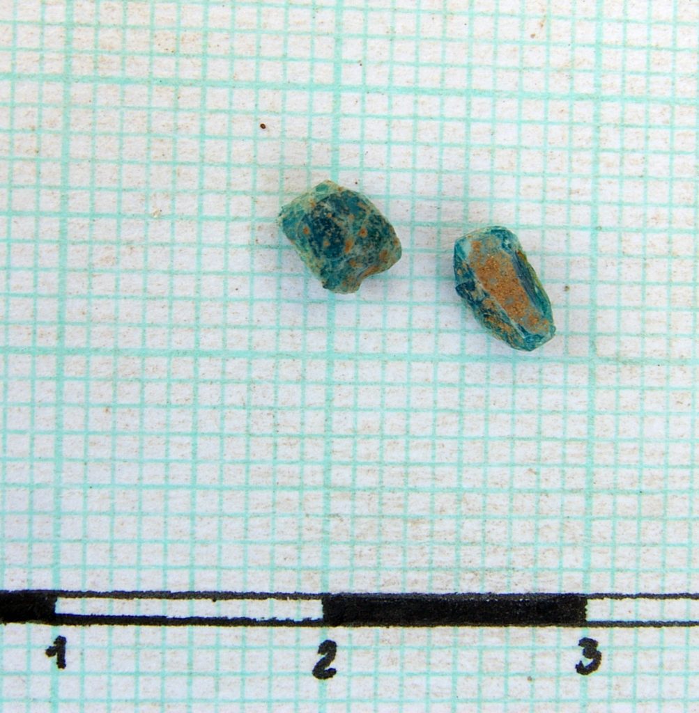 Fragment of bead made of blue glass paste