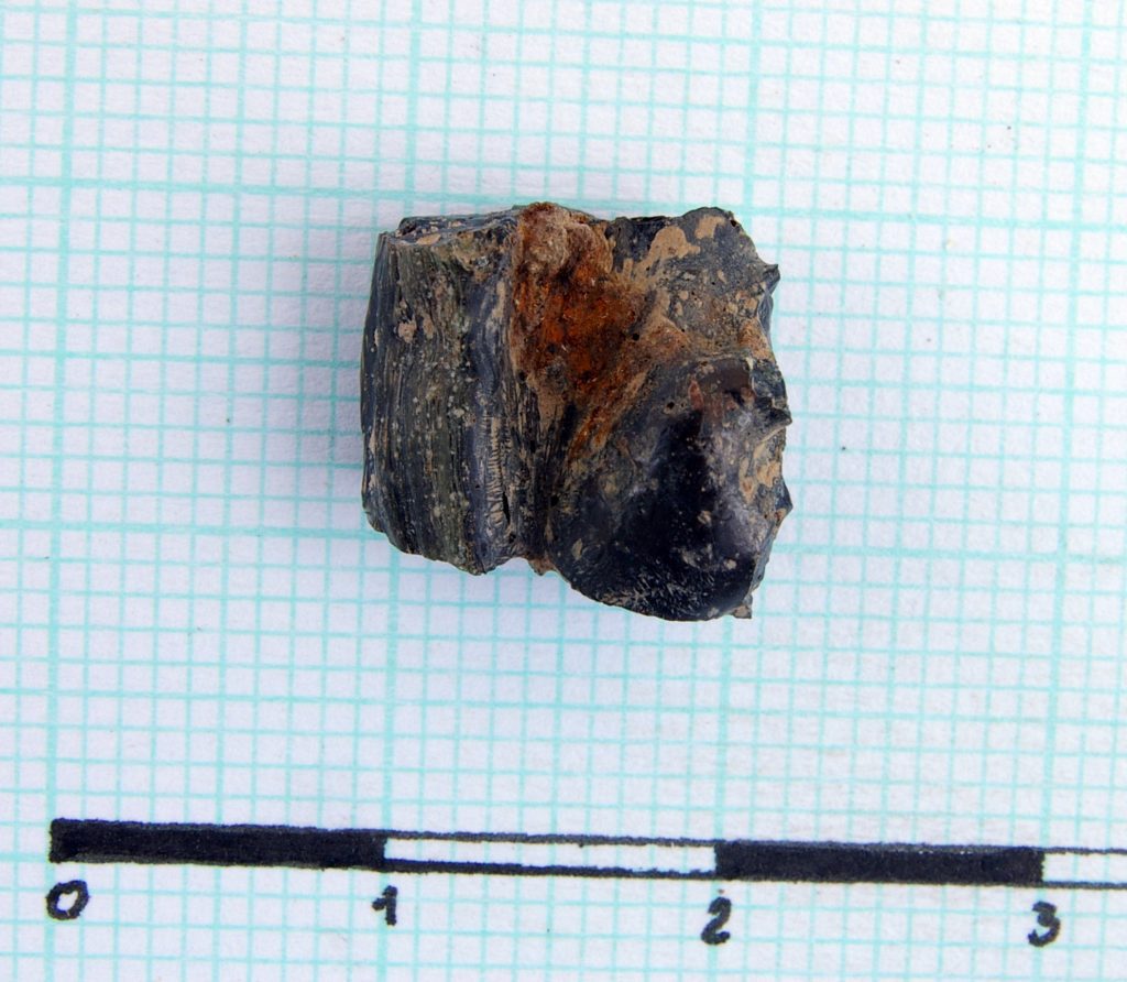 Fragment of perforated dark glass-paste object