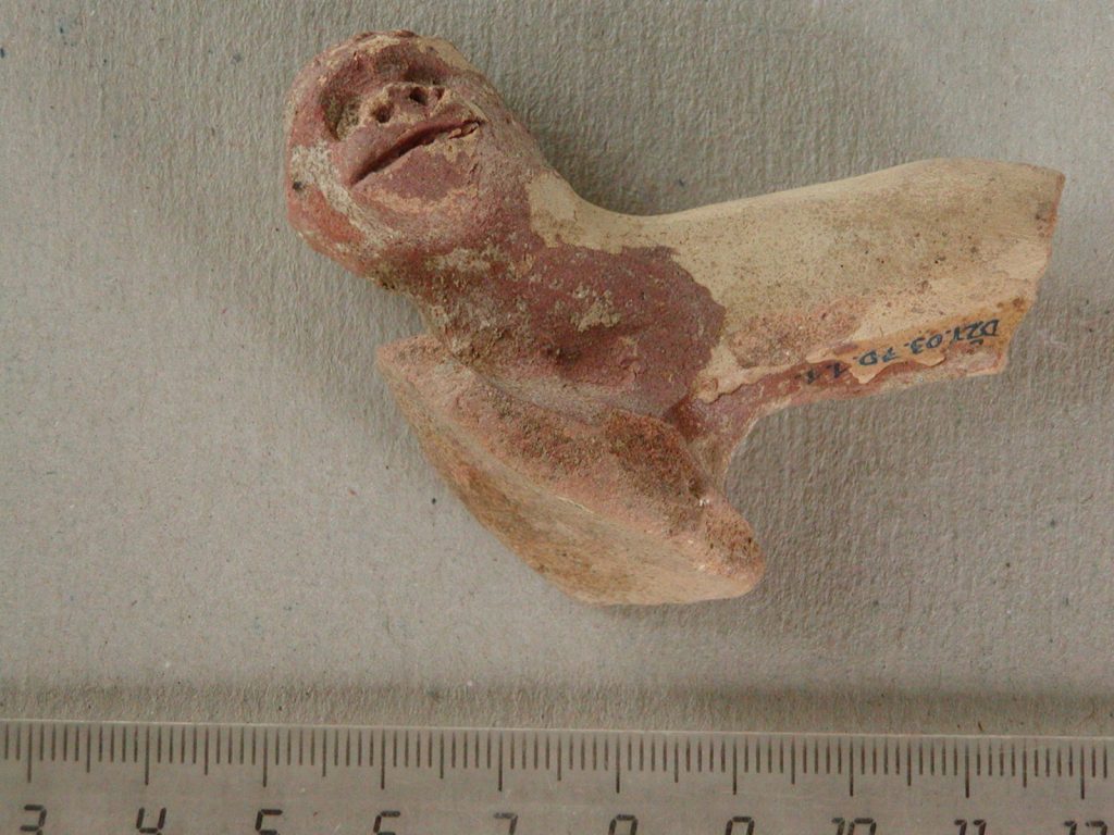 Pottery handle with applied zoomorphic head, a monkey